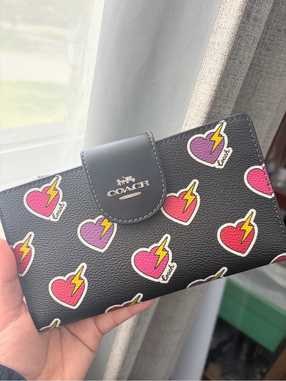 Coach Black Heart Lightning Zip Wallet